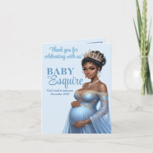 Carte De Remerciements Blue & Gold Royal Baby shower African American Mom