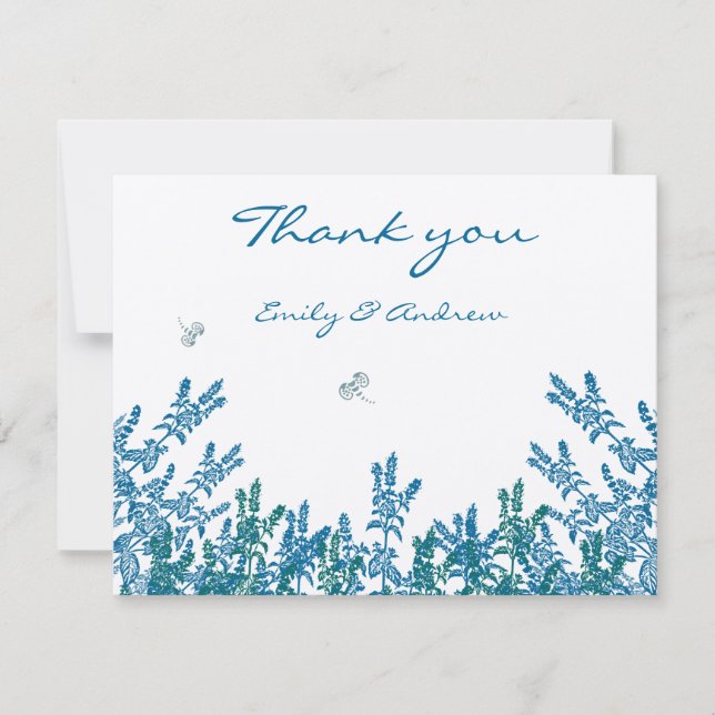 Carte De Remerciements Blue Green Flower Mariage d'abeille sauvage RSVP (Devant)