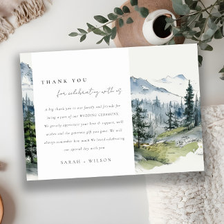 Carte De Remerciements Blue Green Woods Mountain Paysage Mariage de croqu