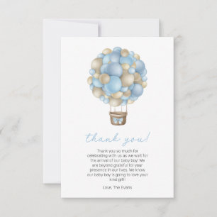 Carte De Remerciements Blue Hot Air Balloon Boy Baby shower