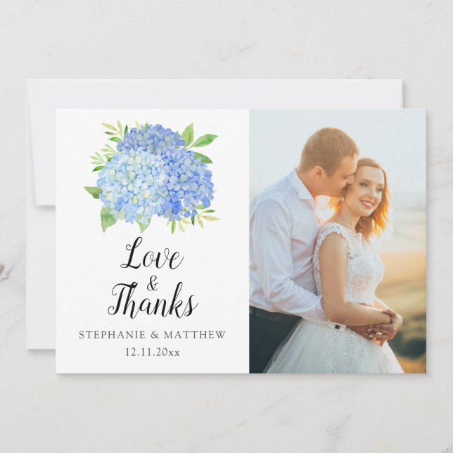 Carte De Remerciements Blue Hydrangea Aquarelle Florale Mariage Photo (Devant)