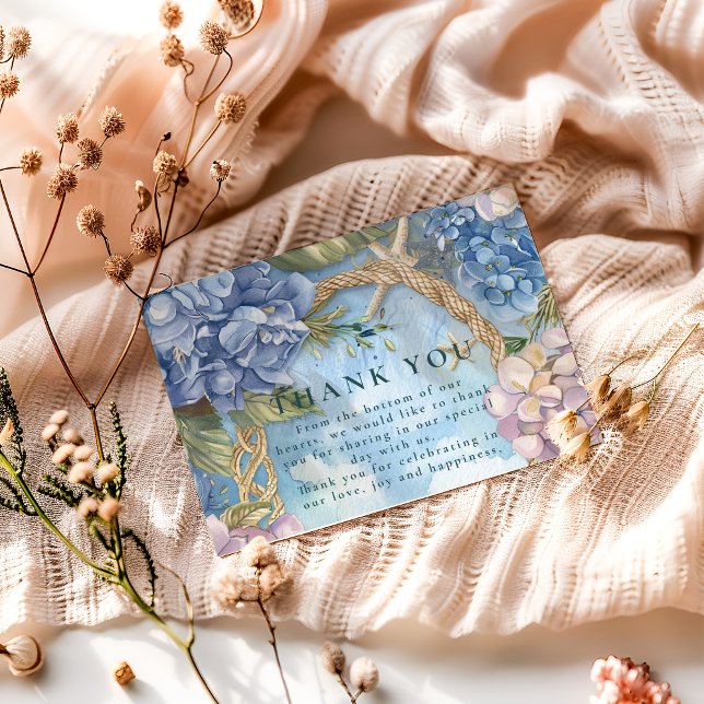 Carte De Remerciements Blue Hydrangea Coastal Rope Wedding (Créateur téléchargé)