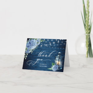 Carte De Remerciements Blue Hydrangea Floral Lanal Marine Mariage en bois