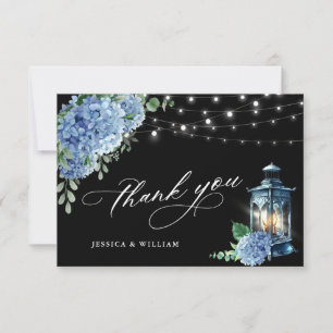 Carte De Remerciements Blue Hydrangea Floral Lanterne noir Boho Mariage