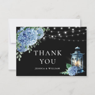 Carte De Remerciements Blue Hydrangea Floral Lanterne noir Boho Mariage