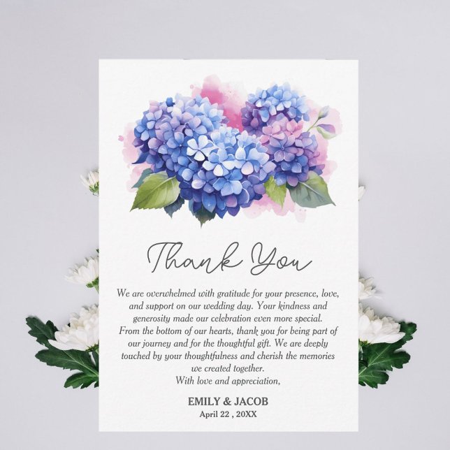 Carte De Remerciements Blue Hydrangea Floral Mariage Thème (Créateur téléchargé)