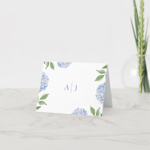 Carte De Remerciements Blue Hydrangea Monogramme Mariage