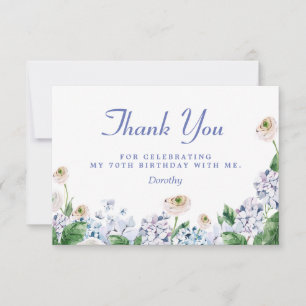 Carte De Remerciements Blue Hydrangea Rose blanche 70e anniversaire
