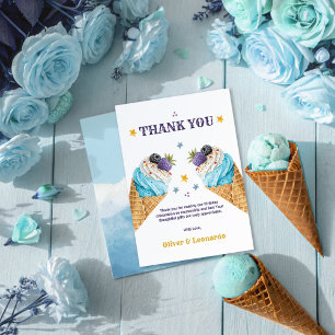 Carte De Remerciements Blue Ice Cream Scoops Pour Deux Garçons Anniversai