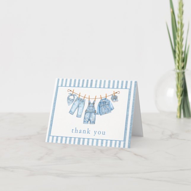 Carte De Remerciements Blue Jean Baby Baby Shower Clothesline Denim (Devant)
