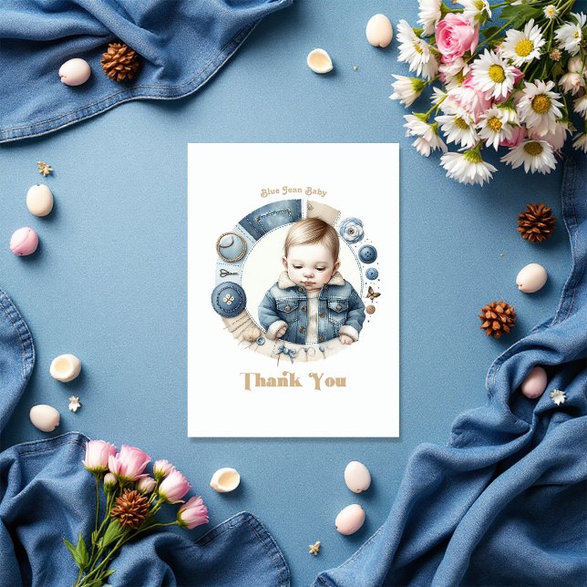 Carte De Remerciements Blue Jean Baby Rustic Denim (Blue Jean Baby Rustic Denim Thank You Card)