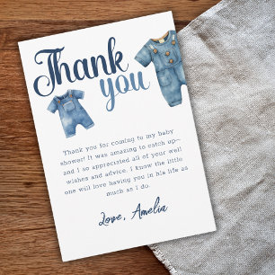 Carte De Remerciements Blue Jean Baby shower Boy Denim