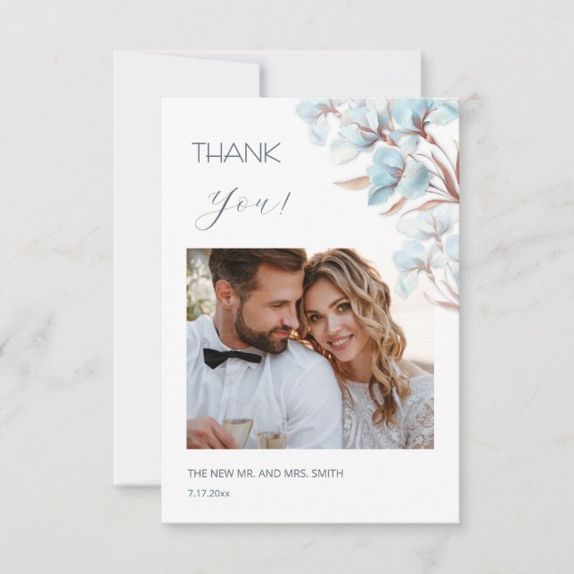 Carte De Remerciements Blue Layered Flowers Wedding Thank You Card (Devant)