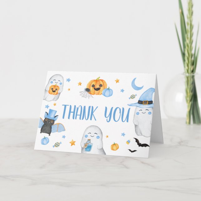 Carte De Remerciements Blue Little Boo Ghost Baby shower (Devant)