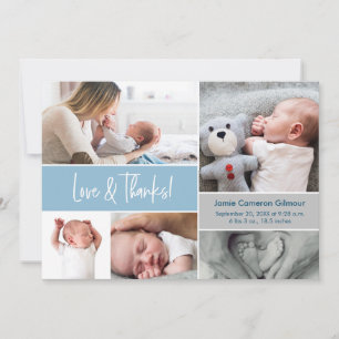 Carte De Remerciements Blue Love & Thanks Photo Collage Baby shower