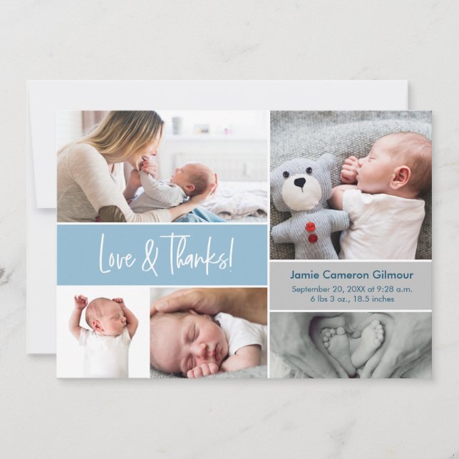 Carte De Remerciements Blue Love & Thanks Photo Collage Baby shower (Devant)