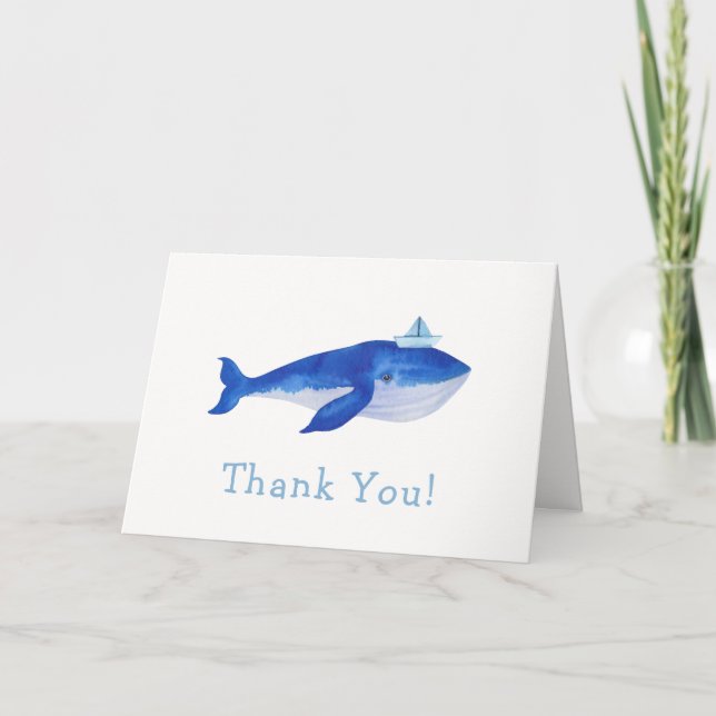 Carte De Remerciements Blue Modern Boy Under the Sea Whale Baby shower (Devant)