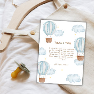 Carte De Remerciements Blue Modern Hot Air Balloon Cloud Boy Baby shower