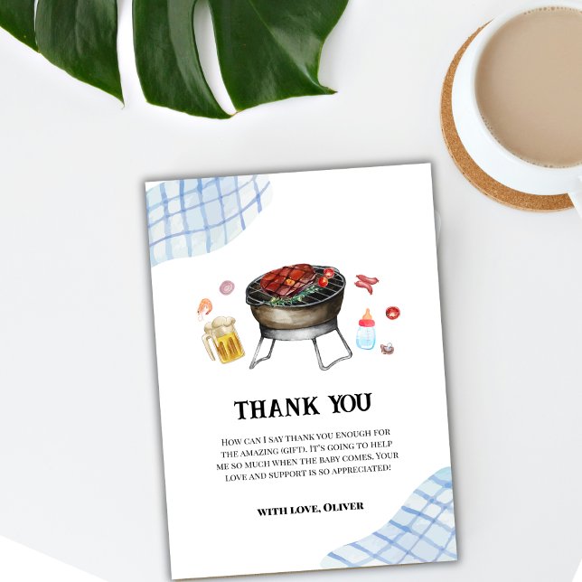 Carte De Remerciements Blue Modern Plaid Retro Country Baby Q Baby shower (Blue Modern Plaid Retro Country Baby Q Baby Shower Thank You Card)