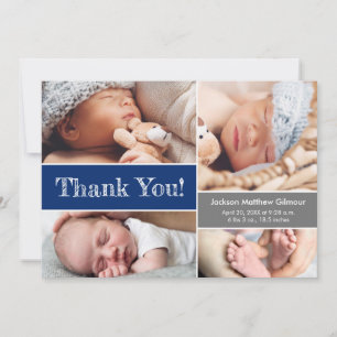 Carte De Remerciements Blue Multiple Photos Baby Boy Shower Croquis