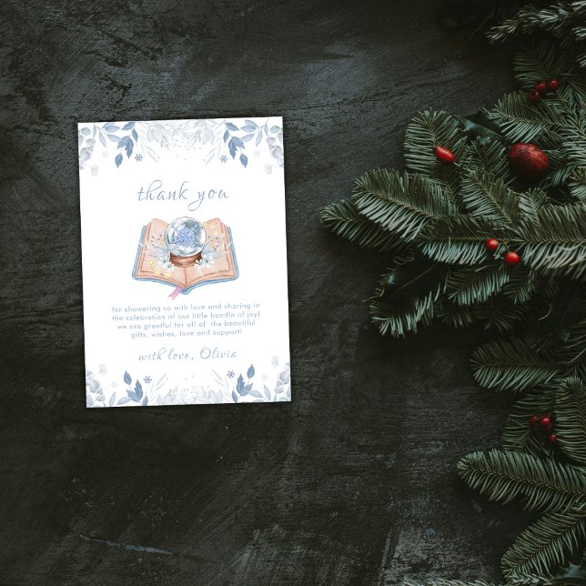 Carte De Remerciements Blue New Chapter Floral Snowball Baby Shower  (Blue New Chapter Floral Snowball Baby Shower Thank You Card)