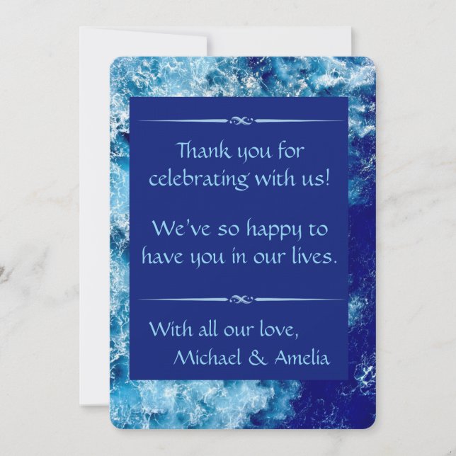 Carte de remerciements Blue Ocean Water Mariage (Devant)