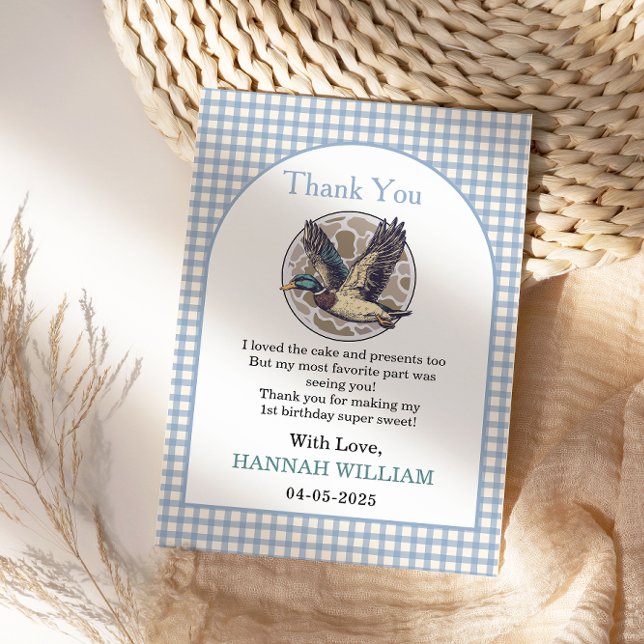 Carte De Remerciements Blue One Lucky Duck 1st Birthday | Cute Rubber (Créateur téléchargé)