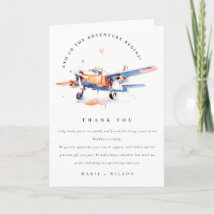 Carte De Remerciements Blue Orange Blush Aquarelle Air Plane Mariage