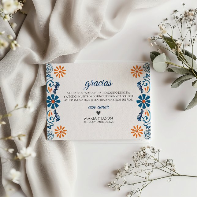 Carte De Remerciements Blue Orange Floral Elegant Fiesta Spanish Wedding (Blue Orange Floral Elegant Fiesta Spanish Wedding Thank You Card)