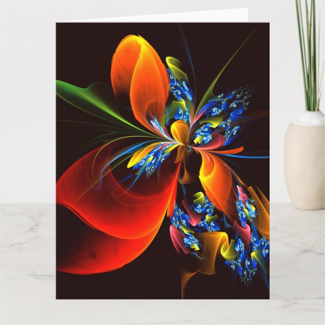 Carte De Remerciements Blue Orange Floral Moderne Art Abstrait Motif #03 (Devant)