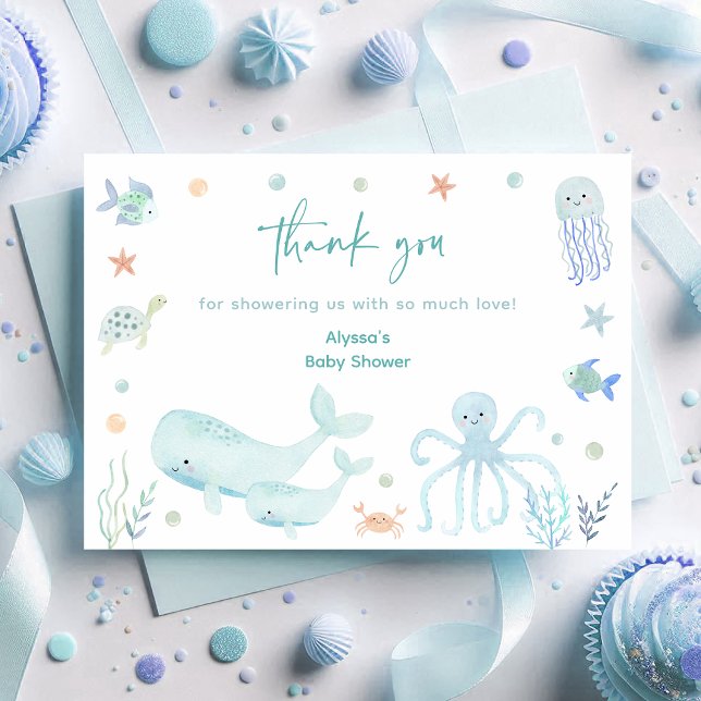 Carte De Remerciements Blue Pastel Under the Sea Baby shower (Créateur téléchargé)