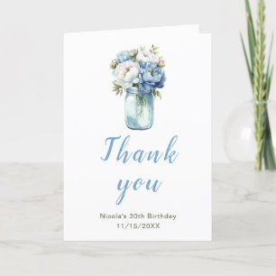 Carte De Remerciements Blue Peonies Mason Jar Anniversaire