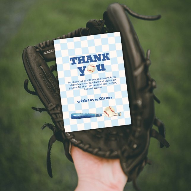 Carte De Remerciements Blue Plaid Little Slugger Baseball Baby Shower  (Blue Plaid Little Slugger Baseball Baby Shower Thank You Card)