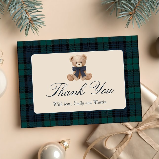 Carte De Remerciements Blue Plaid Teddy Bear Baby Shower Thank You Card (Créateur téléchargé)