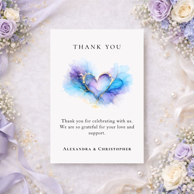 Carte De Remerciements Blue Purple Gold Abstract Heart Thank You Card (Créateur téléchargé)