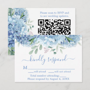 Carte De Remerciements Blue Purple Hydrangeas Floral Wedding RSVP QR Code