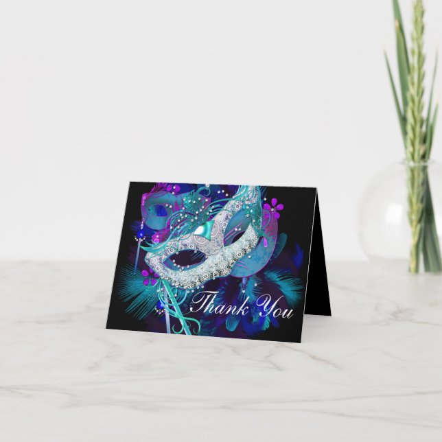 Carte De Remerciements Blue & Purple Masks Masquerade Thank You Card (Devant)