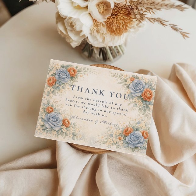 Carte De Remerciements Blue Rose Botanical Wedding (Créateur téléchargé)
