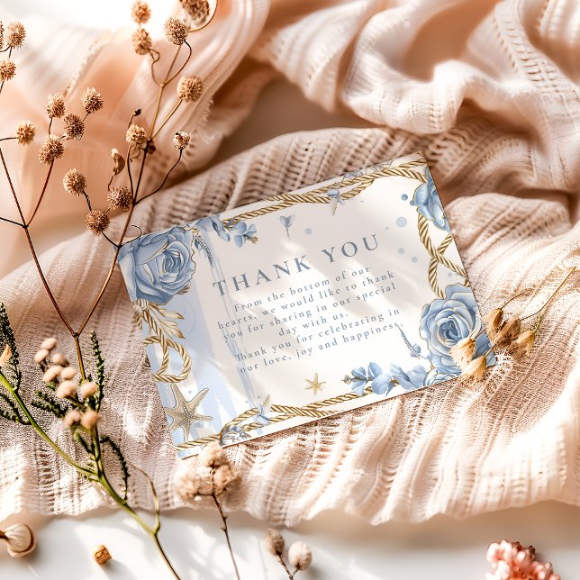 Carte De Remerciements Blue Rose Coastal Rope Wedding (Créateur téléchargé)