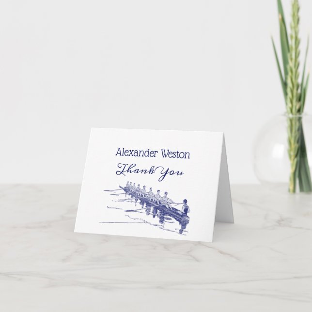 Carte De Remerciements Blue Rowing Rowers Team Water Sports #3 (Devant)