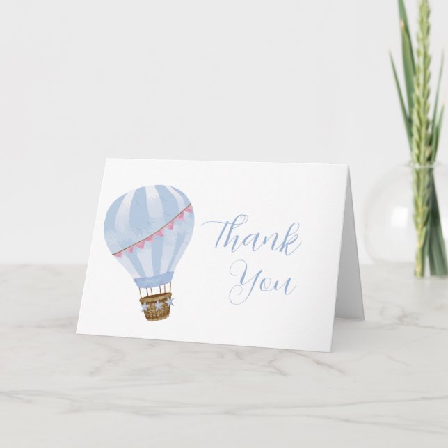 Carte De Remerciements Blue Simple Star Hot Air Balloon Baby shower garço (Devant)