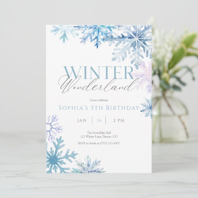 Carte De Remerciements Blue Snowflake Winter Wonderland Anniversaire Invi (Debout devant)