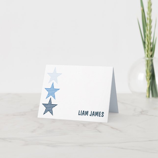 Carte De Remerciements Blue Starry Gingham Folded Thank You Card (Devant)