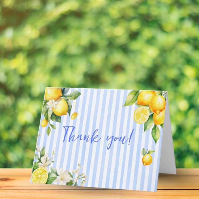 Carte De Remerciements Blue Stripe Lemons Baby Shower Thank You Card (Ciao Baby Blue Stripe Lemons Baby Shower Thank you card)