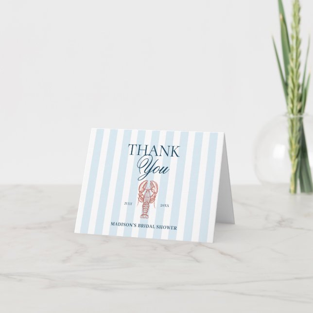 Carte De Remerciements Blue Striped Lobster Theme Bridal Shower (Devant)