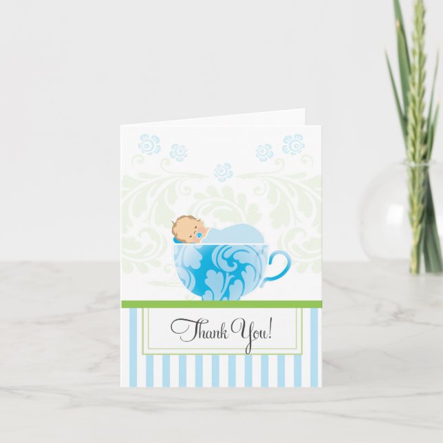Carte de remerciements Blue Tea Cup Baby shower (Devant)