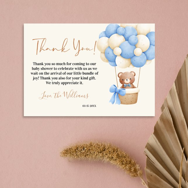 Carte De Remerciements Blue Teddy Bear Oh Boy Baby shower Balloon (Créateur téléchargé)