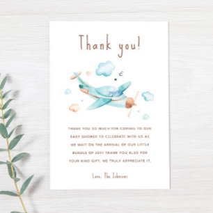 Carte De Remerciements Blue Toy Baby shower de garçon d'avion