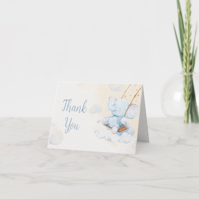 Carte De Remerciements Blue Watercolor Elephant Baby Shower (Devant)