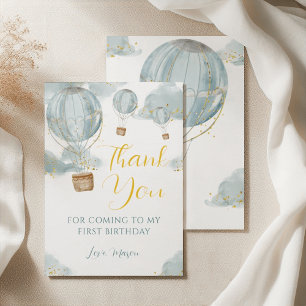 Carte De Remerciements Blue Watercolor Hot Air Balloon Boy Anniversaire